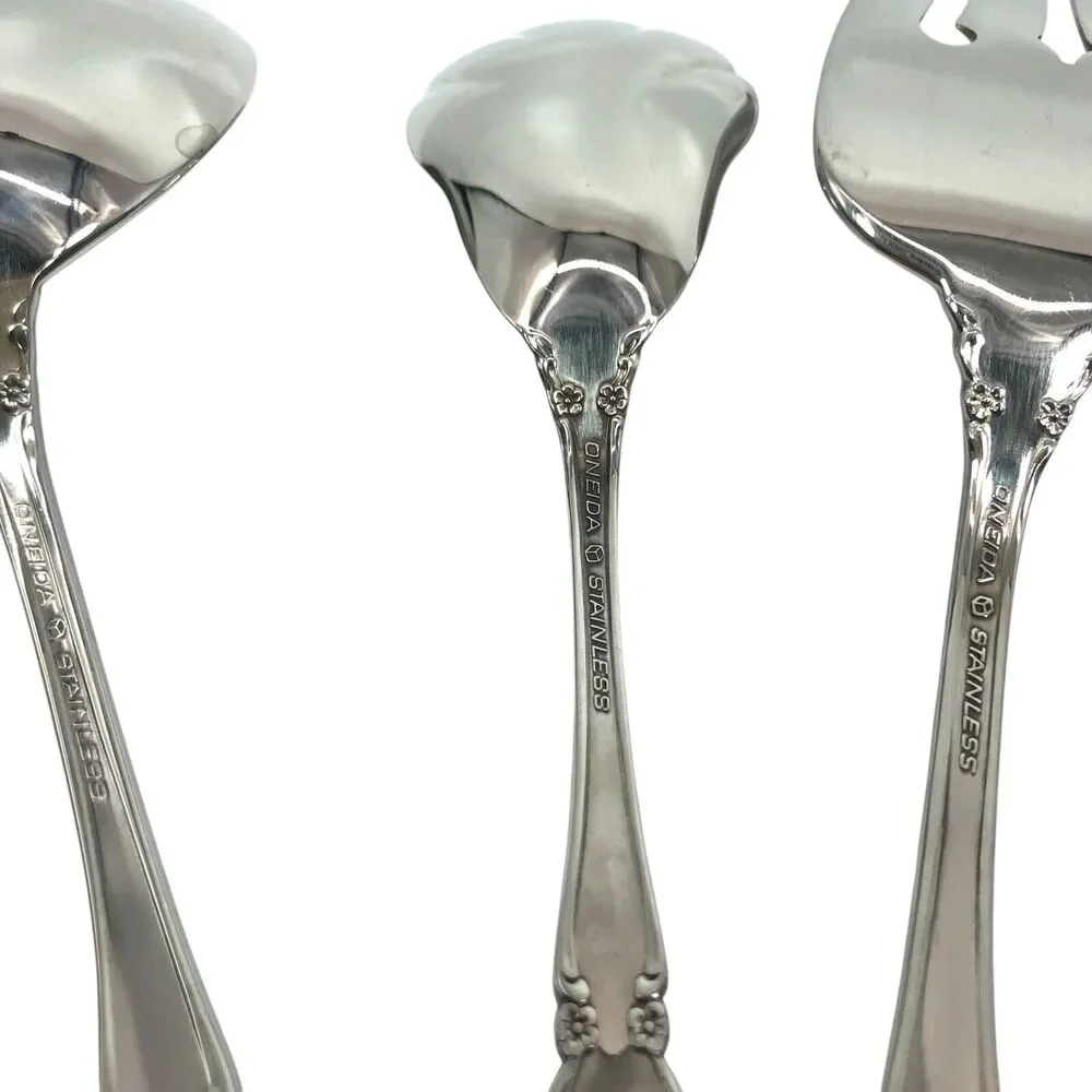 Oneida DOVER Heirloom Stainless Hostess Set of 3 Fork Gravy Ladle Sugar Spoon
